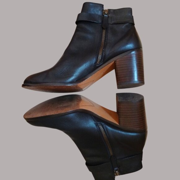 HALOGEN By Nordstrom Black Leather Zip Ankle Strap Boots EUC - Picture 12 of 14